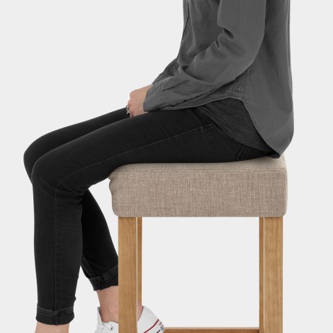Oliver Oak Stool Tweed Fabric Seat Image