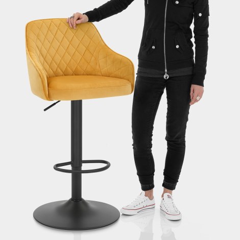 Perth Bar Stool Yellow Velvet Features Image