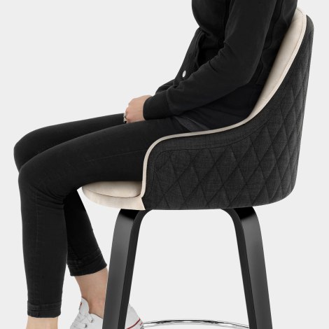 Piper Black Stool Black Fabric & Cream Leather Seat Image