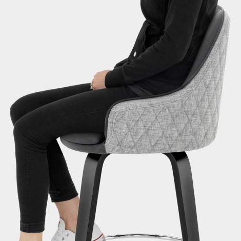 Piper Black Stool Grey Fabric & Leather Seat Image