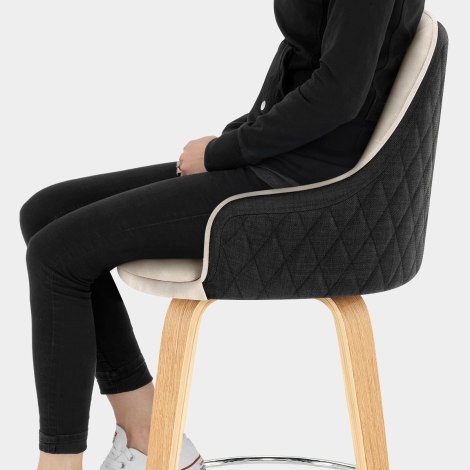 Piper Oak Stool Black Fabric & Cream Leather Seat Image