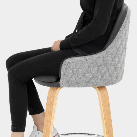 Piper Oak Stool Grey Fabric & Leather Seat Image