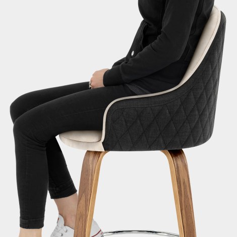 Piper Walnut Stool Black Fabric & Cream Leather Seat Image