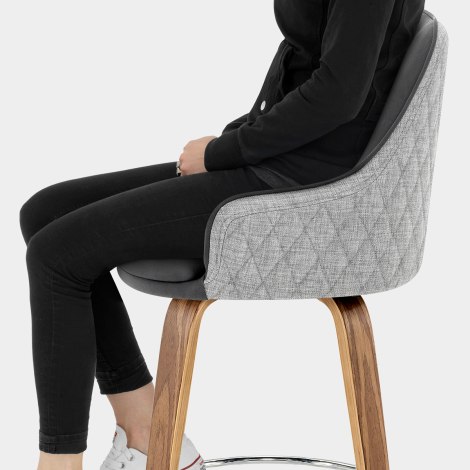 Piper Walnut Stool Grey Fabric & Leather Seat Image