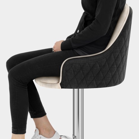 Plaza Stool Black Fabric & Cream Leather Seat Image