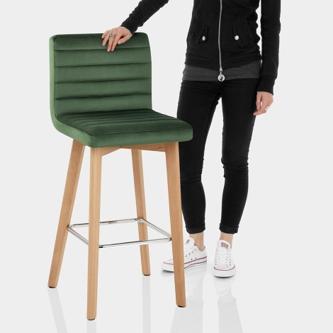 Pure Wooden Stool Green Velvet Features Image