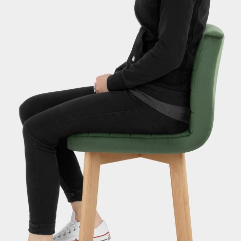 Pure Wooden Stool Green Velvet Seat Image