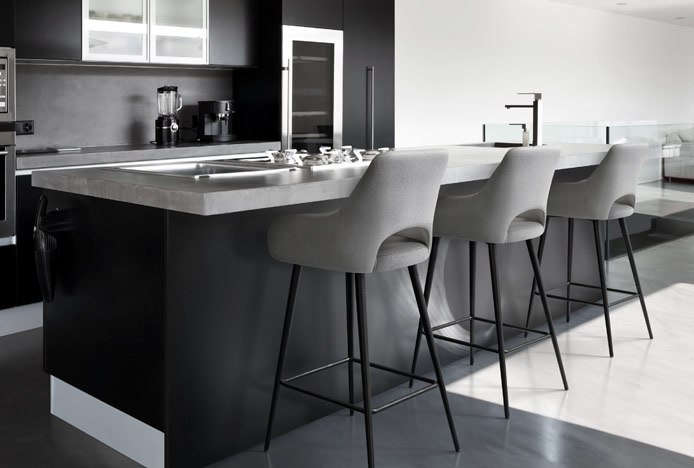 Lopez Bar Stools With Black Satin Painted Finish In Kitchen