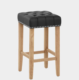 Chelsea Oak Stool Black Leather