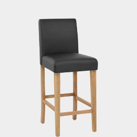 Tetbury Oak Bar Stool Black Leather