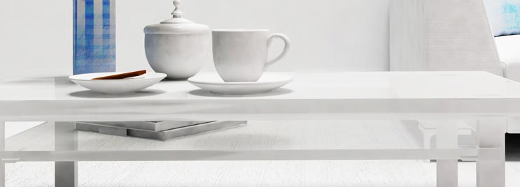 Gloss White Coffee Table with Storage Shelf and Coffee Set