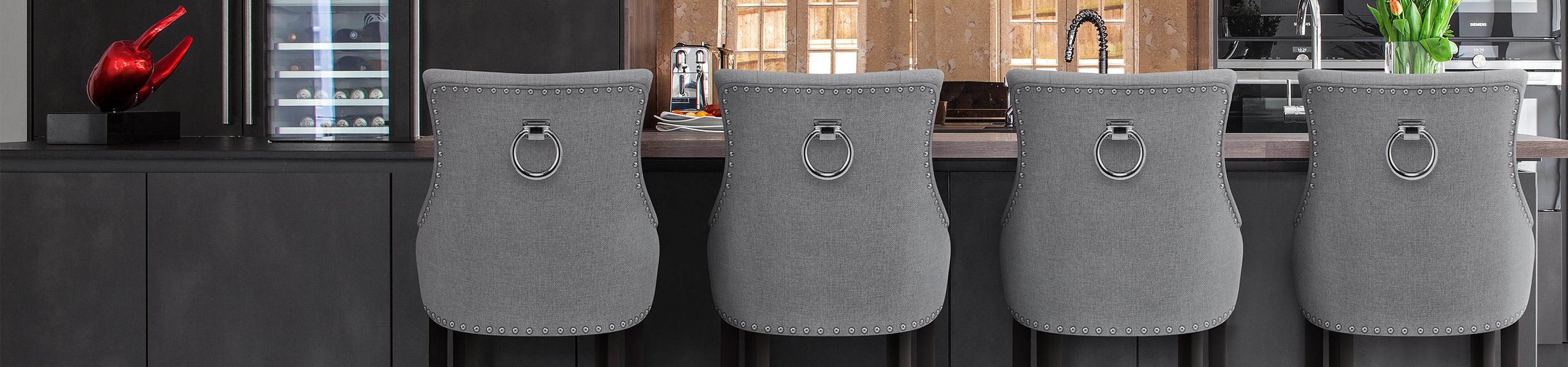 Ascot Bar Stool Grey Fabric Video Banner