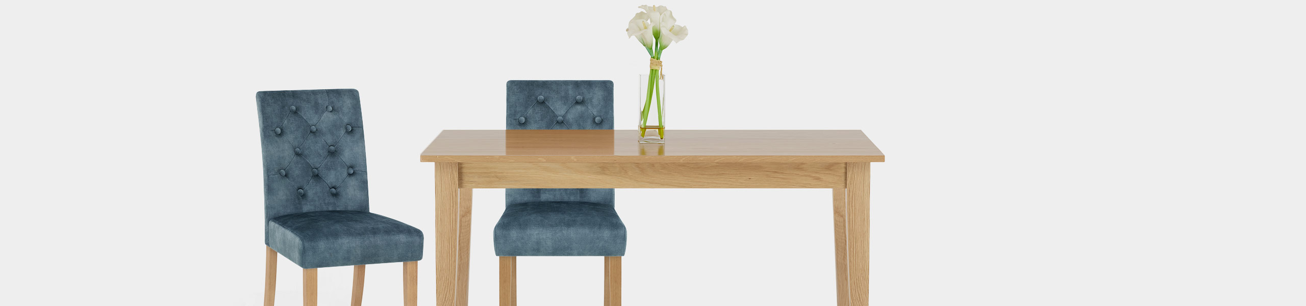 Banbury Oak Dining Chair Blue Velvet Video Banner