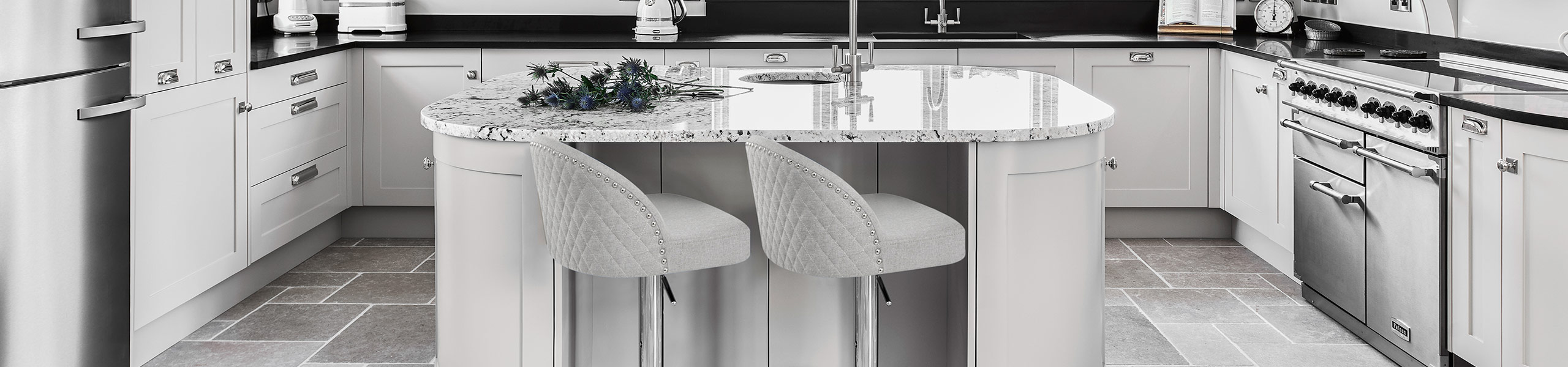 Boutique Bar Stool Light Grey Fabric Video Banner
