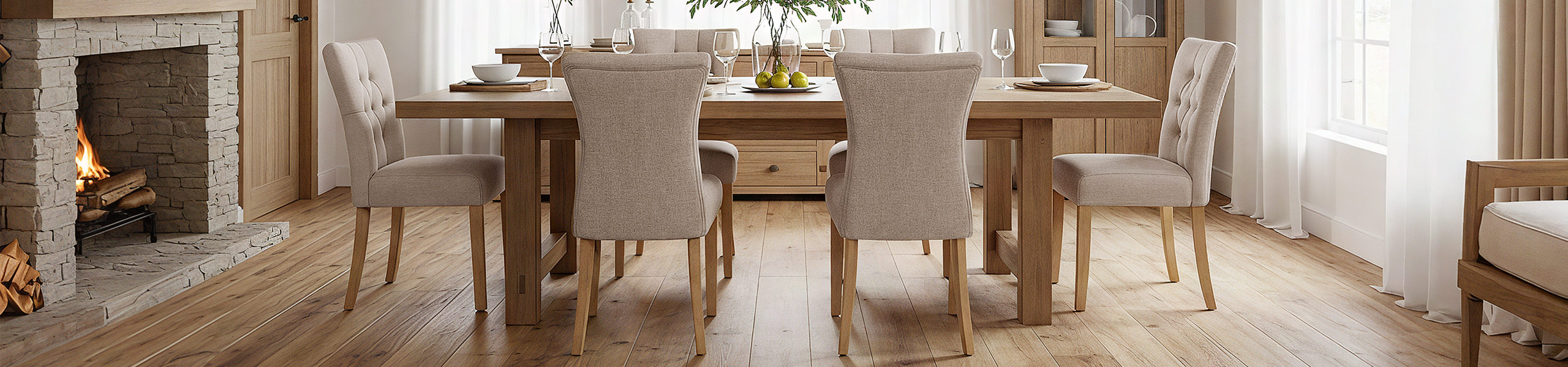 Bradbury Oak Dining Chair Tweed Fabric Video Banner