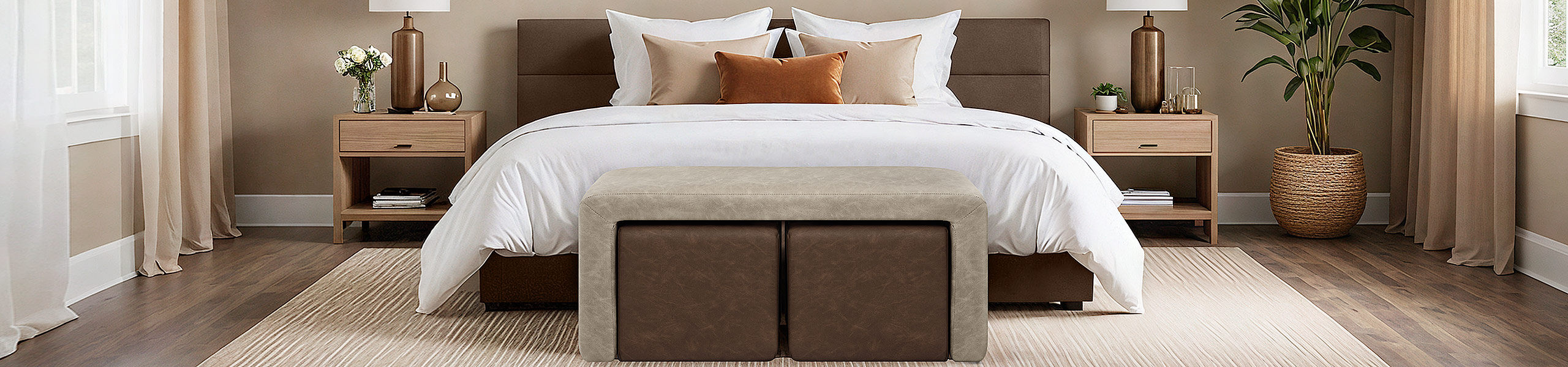 Buddy Brown Ottoman & Beige Bench Set Video Banner