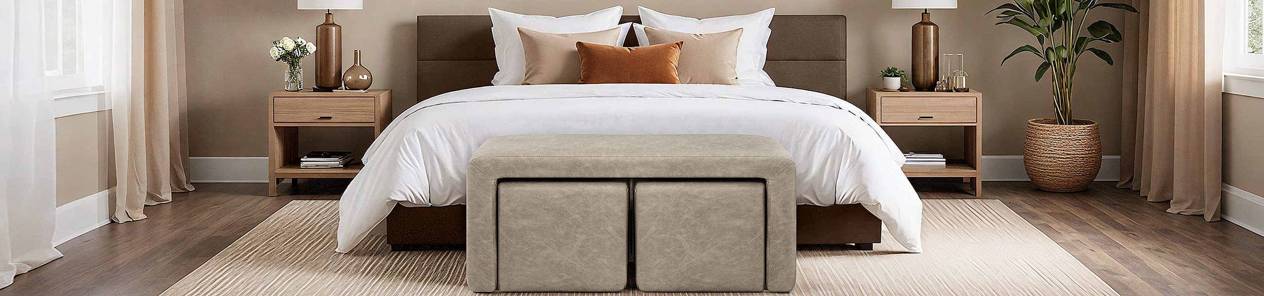 Buddy Ottoman Bench Set Beige Video Banner