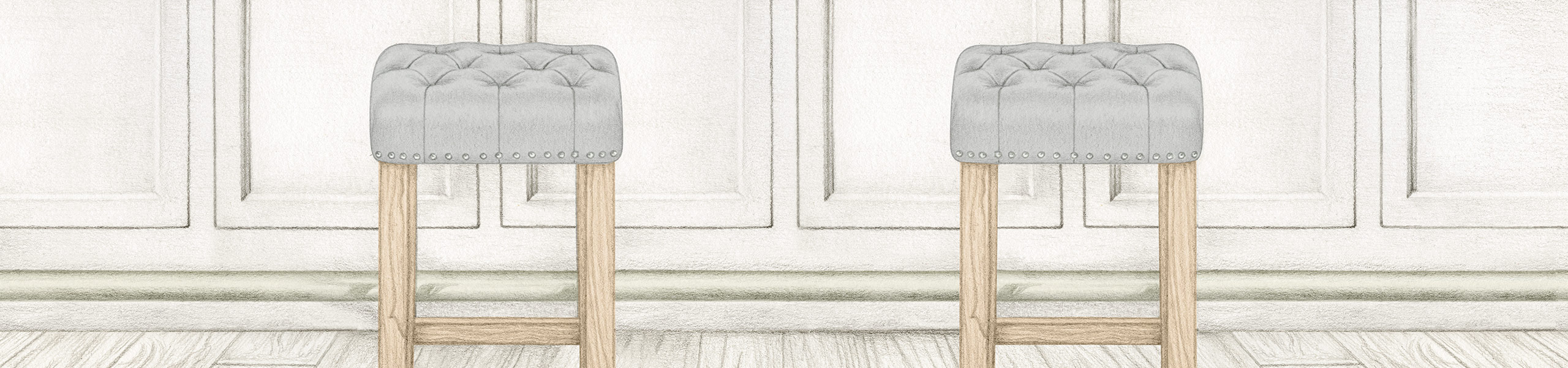 Chelsea Oak Stool Grey Leather Video Banner