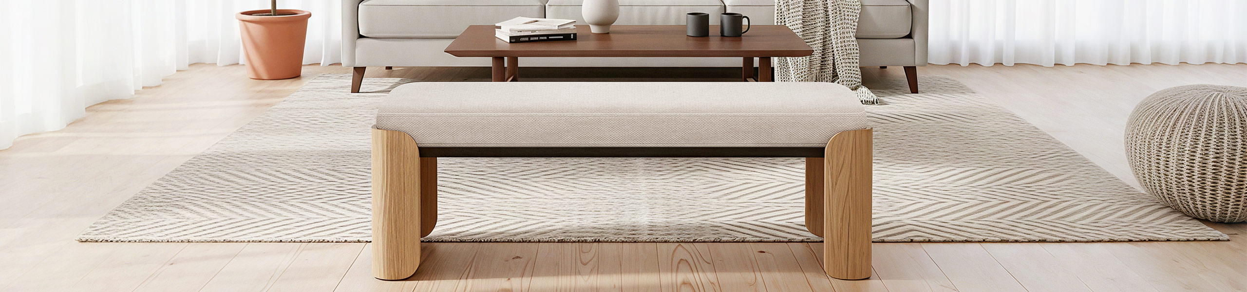 Clifton Oak Bench Beige Fabric Video Banner