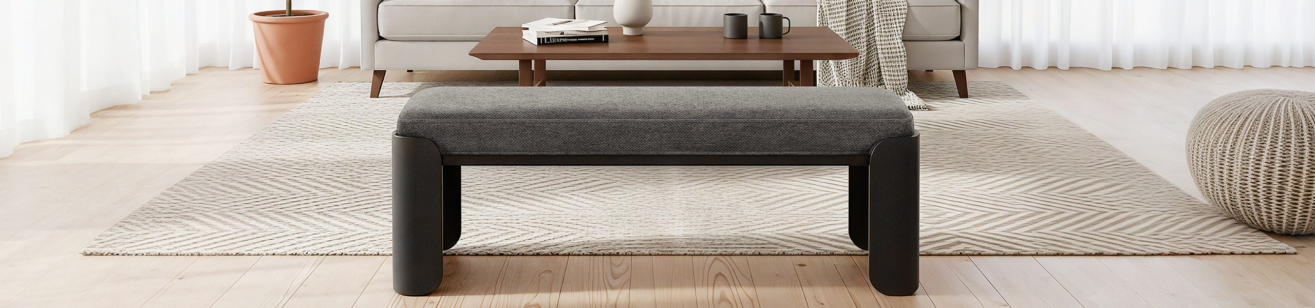 Clifton Wooden Bench Charcoal Fabric Video Banner