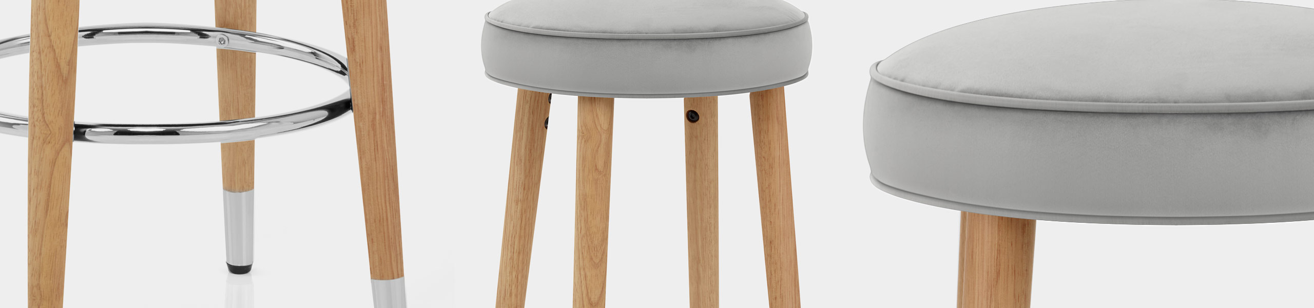 Conrad Oak Stool Grey Velvet Video Banner