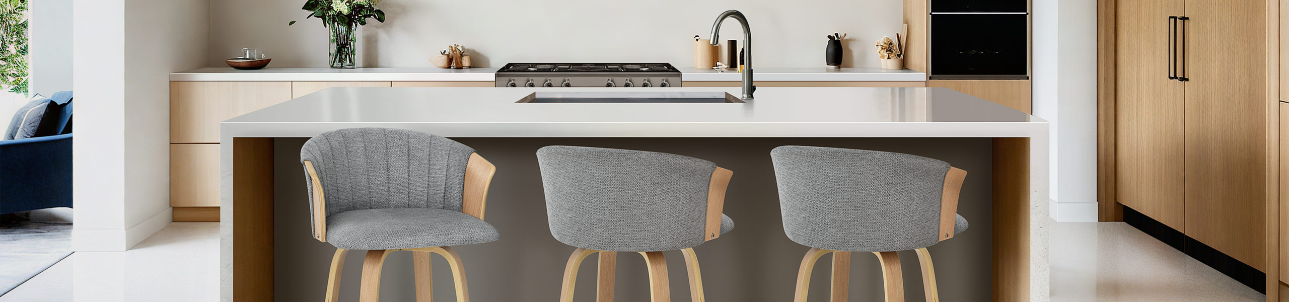 Coral Bar Stool Oak & Charcoal Fabric Video Banner