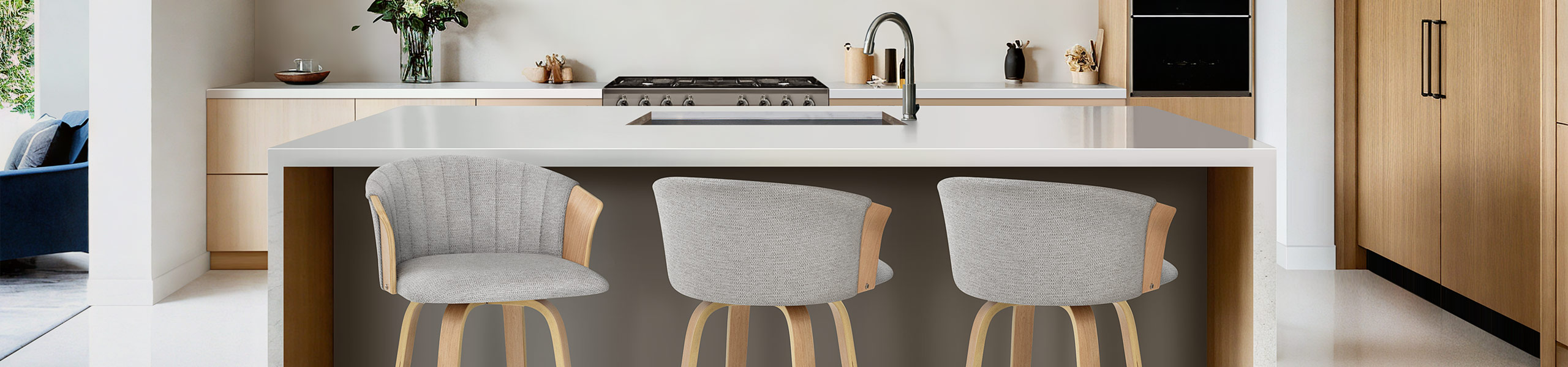 Coral Bar Stool Oak & Grey Fabric Video Banner