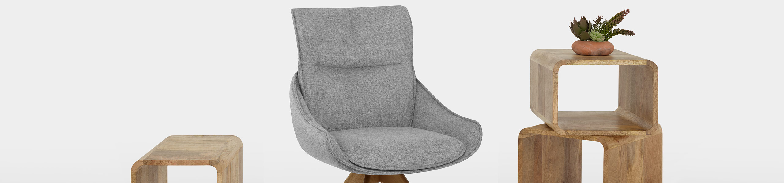 Creed Wooden Dining Chair Light Grey Fabric Video Banner