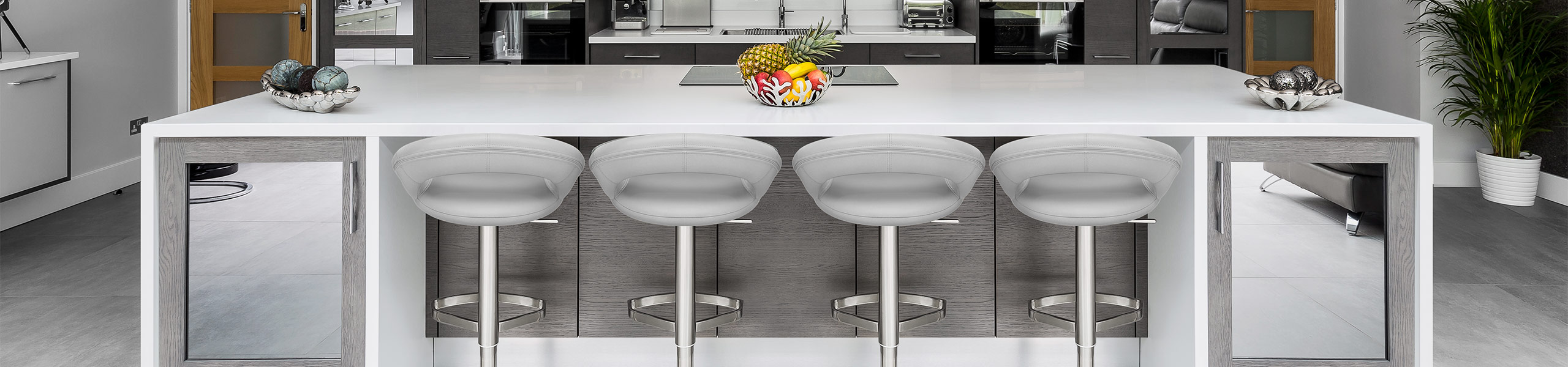 Brushed Crescent Stool Grey Video Banner