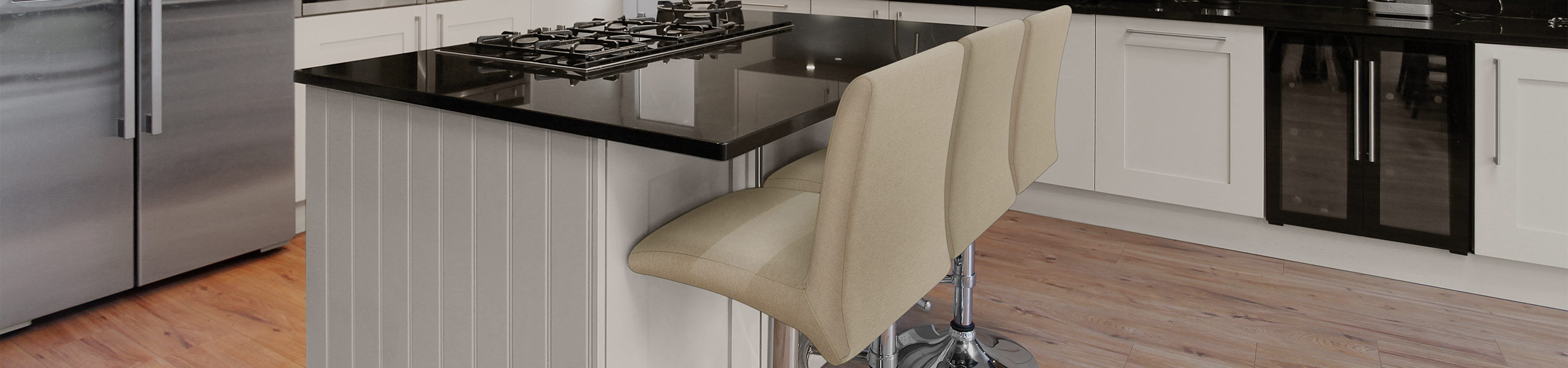 Deluxe High Back Stool Beige Fabric Video Banner