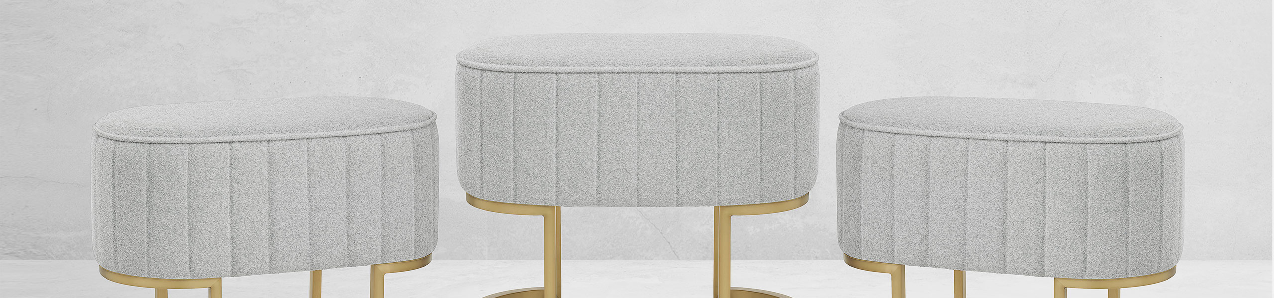 Duet Brushed Gold Stool Light Grey Fabric Video Banner