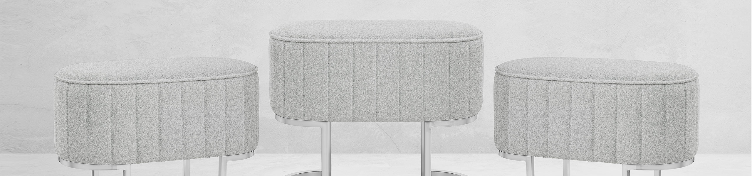 Duet Chrome Stool Light Grey Fabric Video Banner