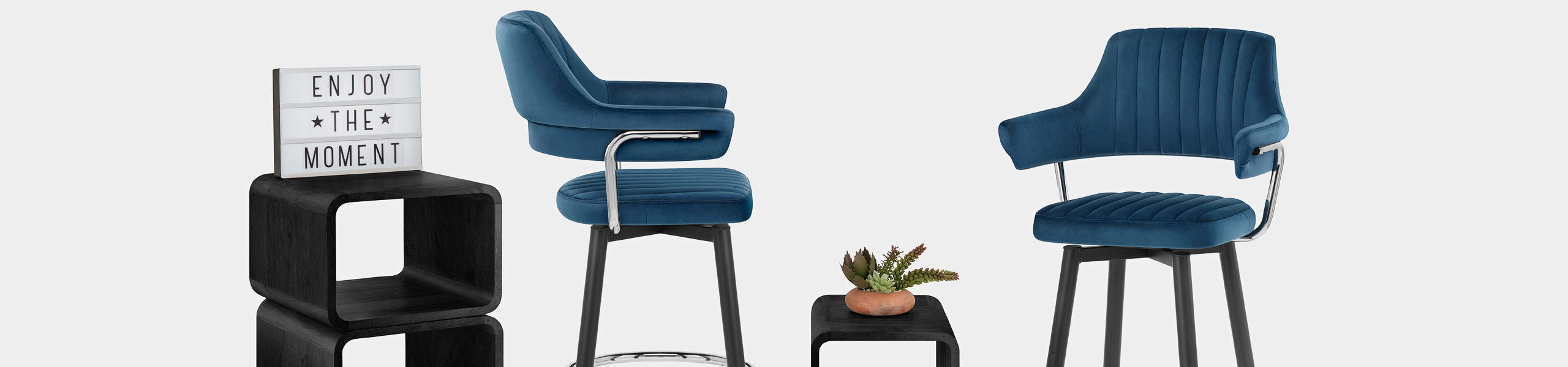 Emily Bar Stool Blue Velvet Video Banner