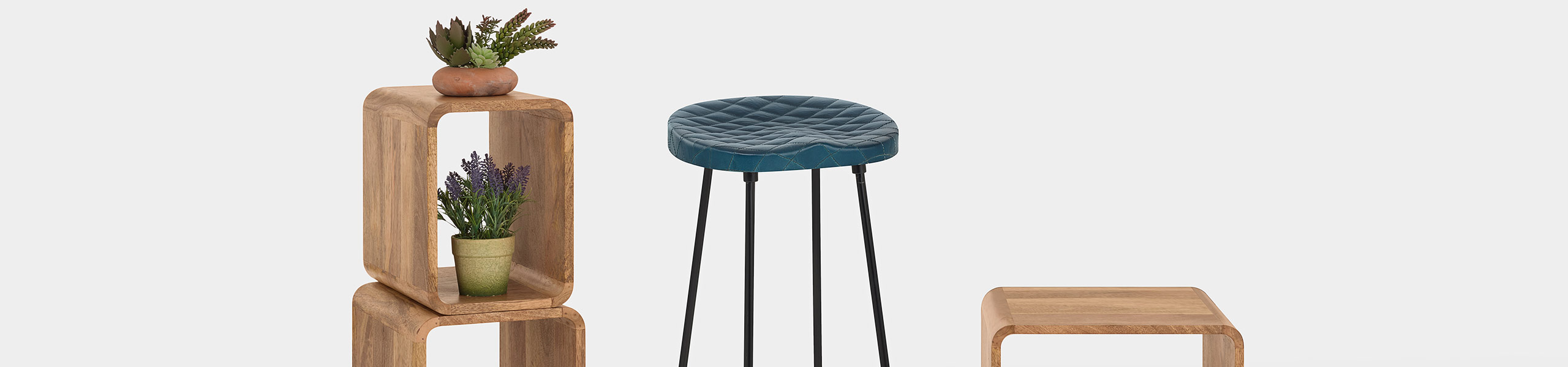 Foundry Industrial Stool Blue Leather Video Banner
