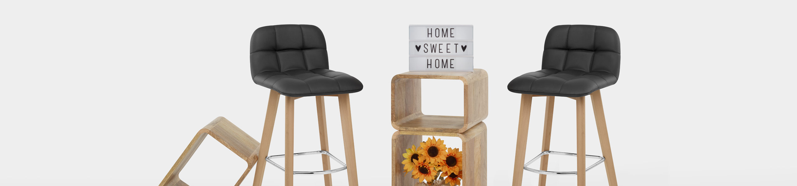Hex Wooden Stool Black Real Leather Video Banner