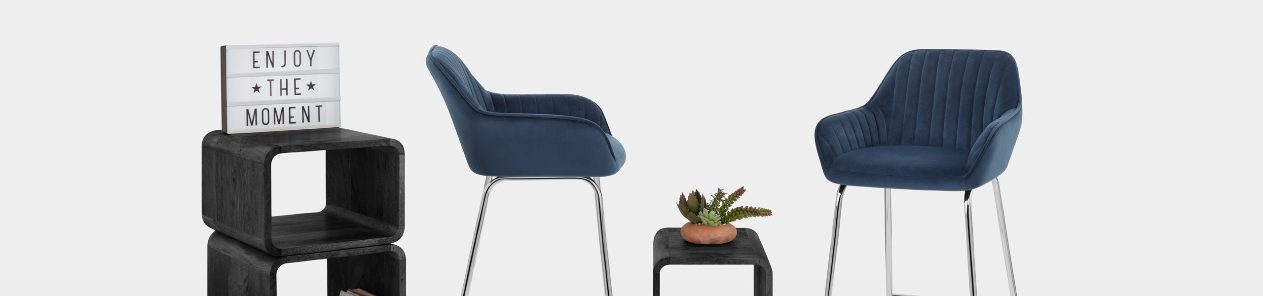 Kanto Chrome Stool Blue Velvet Video Banner