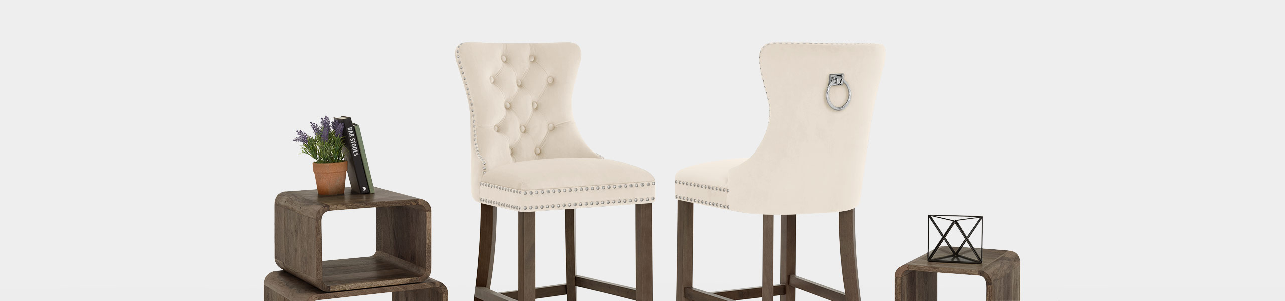 Kensington Wooden Stool Beige Velvet Video Banner
