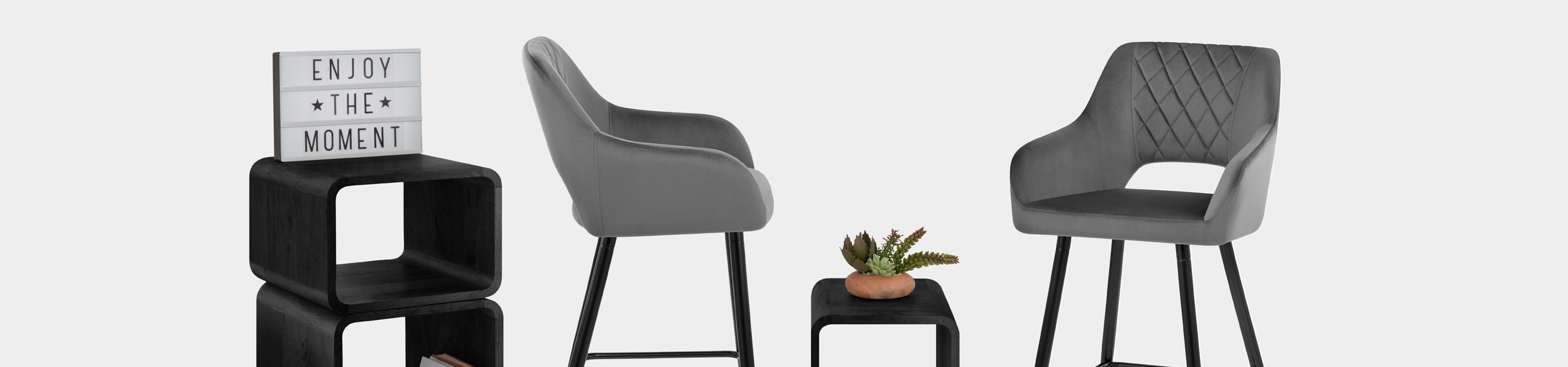 Lopez Bar Stool Grey Velvet Video Banner
