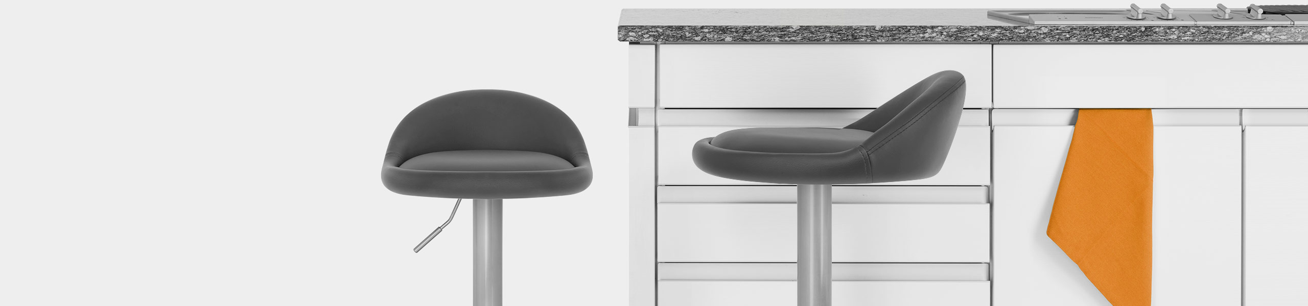 Lulu Brushed Steel Stool Grey Video Banner