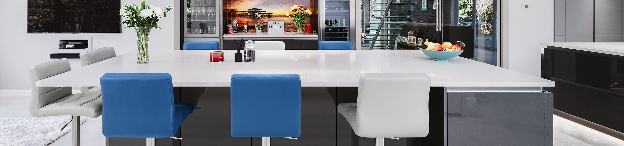 Lush Brushed Steel Bar Stool Blue Video Banner