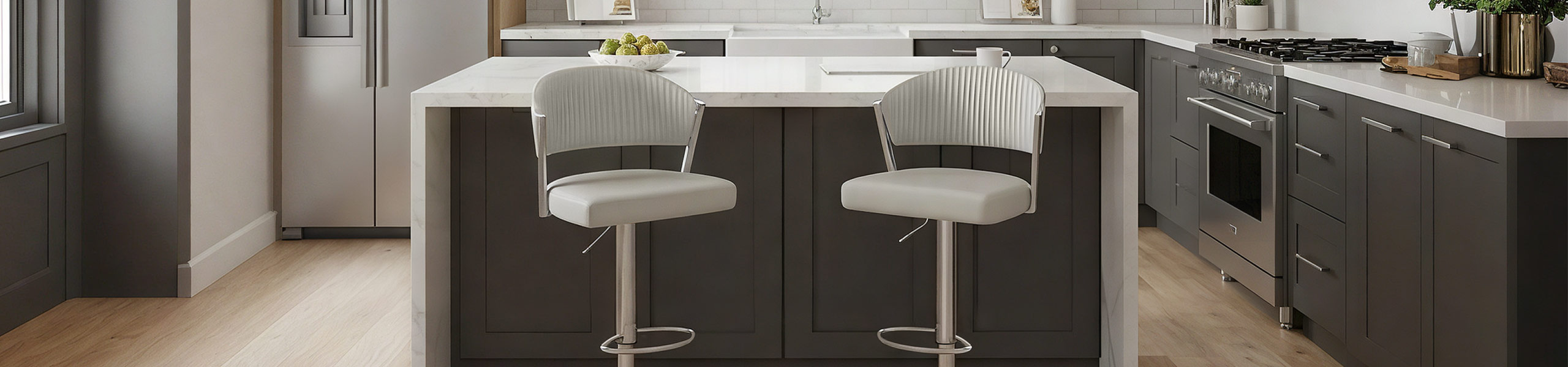 Lusso Chrome Bar Stool Grey Leather Video Banner