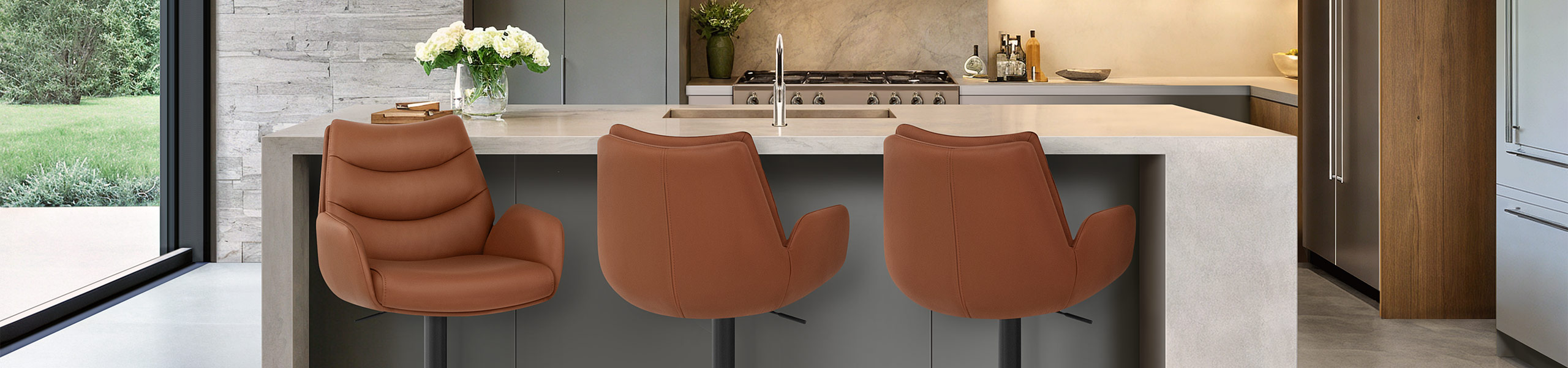 Madrid Real Leather Gas Lift Stool Tan Video Banner
