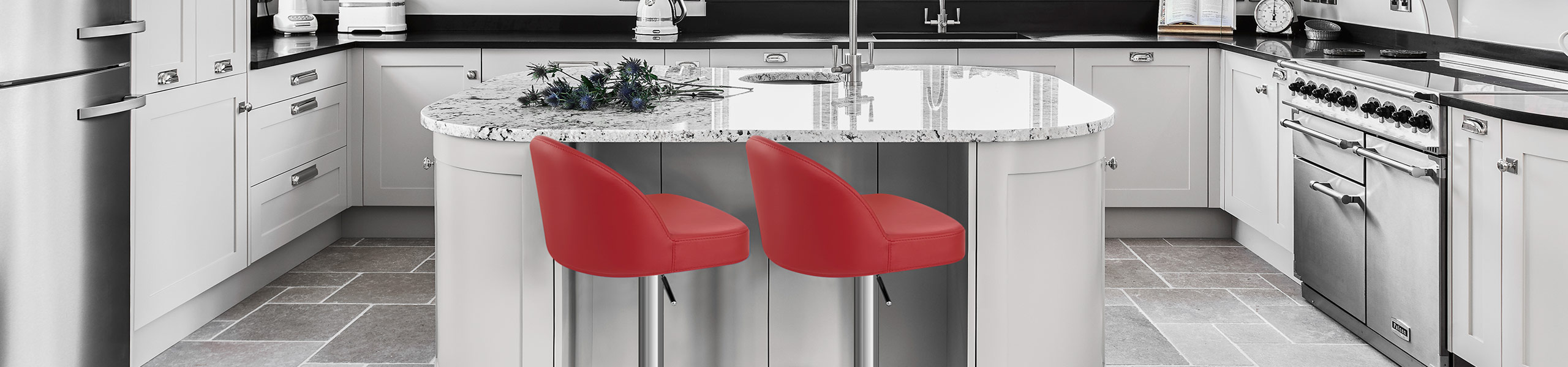 Mimi Brushed Steel Stool Red Video Banner