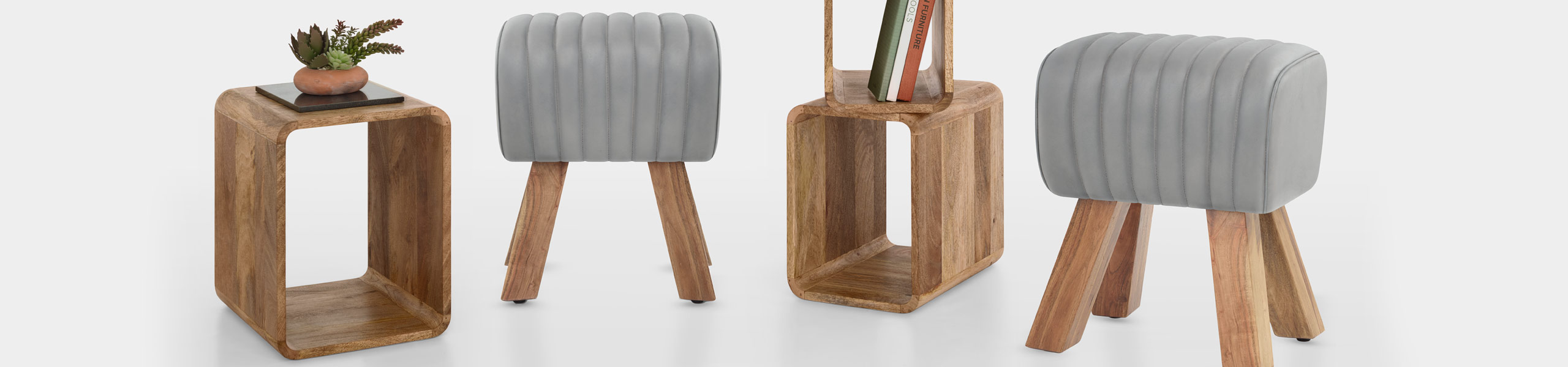 Mini Pommel Stool Antique Grey Leather Video Banner