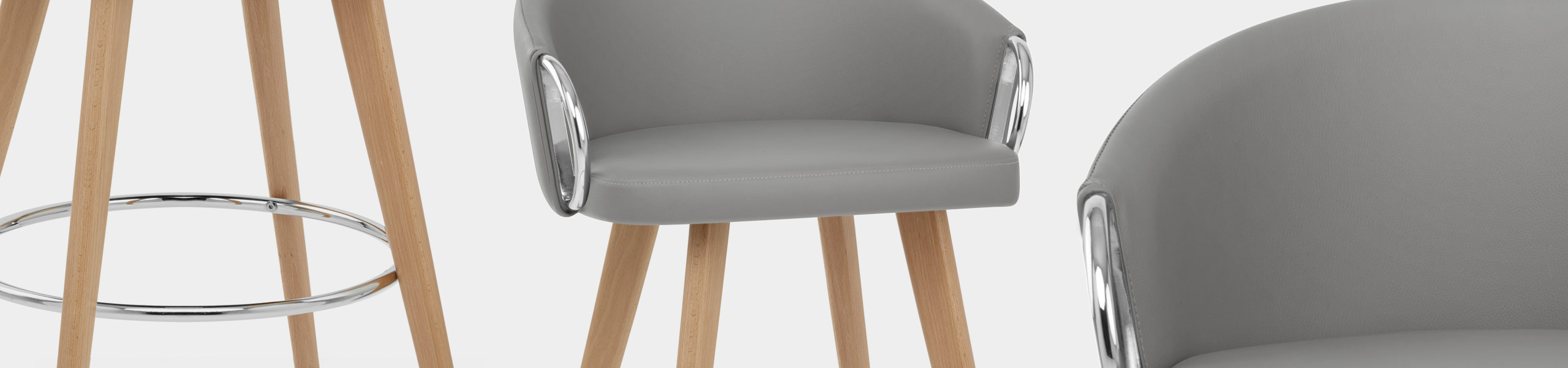 Neo Wooden Stool Grey Leather Video Banner