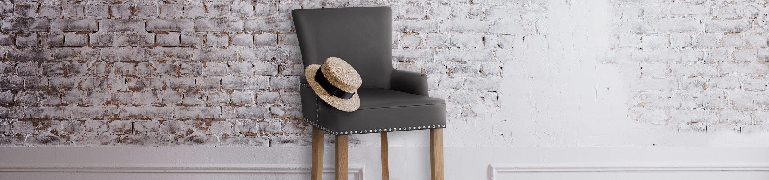 Nico Wooden Stool Grey Leather Video Banner