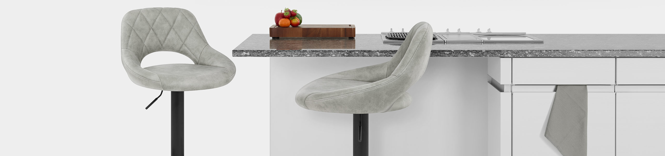 Nikita Bar Stool Grey Suede Video Banner