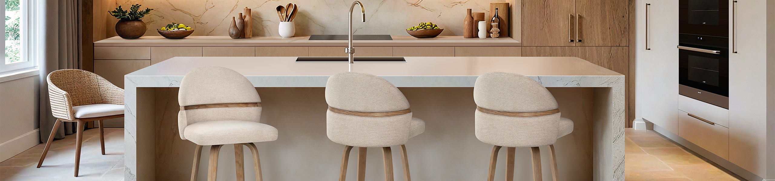 Odessa Oak Bar Stool Beige Fabric Video Banner