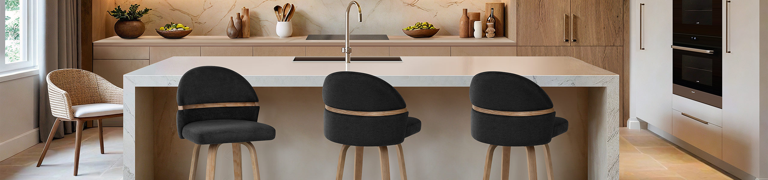 Odessa Oak Bar Stool Black Fabric Video Banner