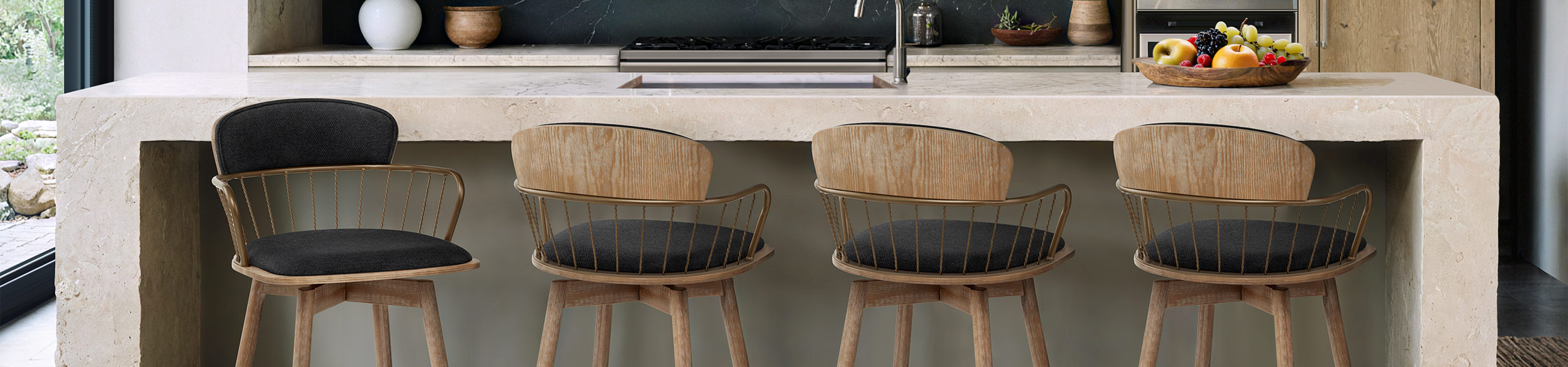 Opera Bar Stool Oak & Black Fabric Video Banner